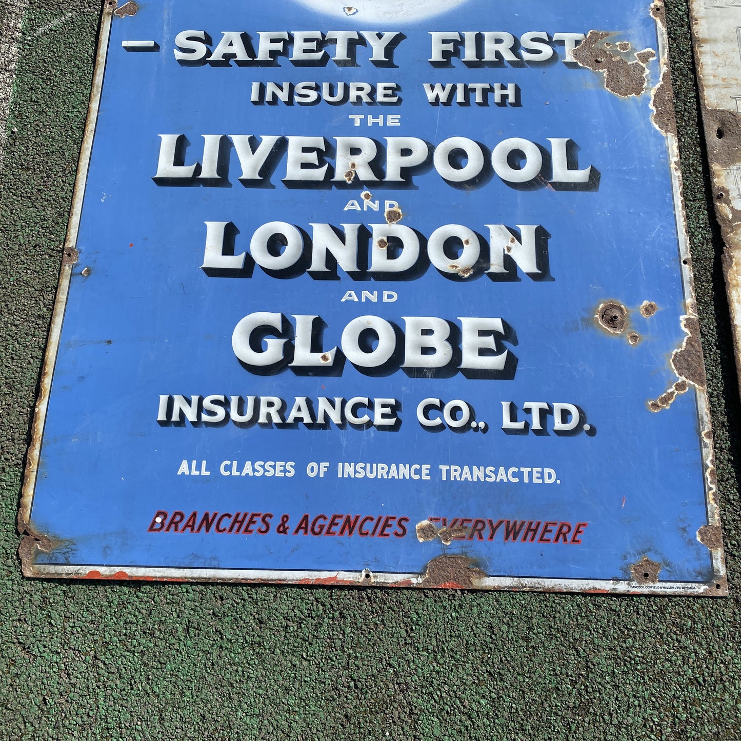 VINTAGE ENAMEL SIGN - LIVERPOOL AND LONDON GLOBE INSURANCE - #4713 image 2