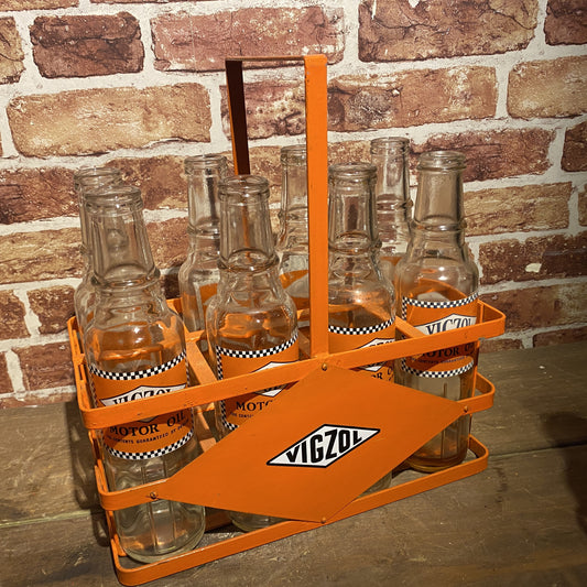 8 X PINT VIGZOL PINT OIL BOTTLES IN CARRIER #5821 image 1