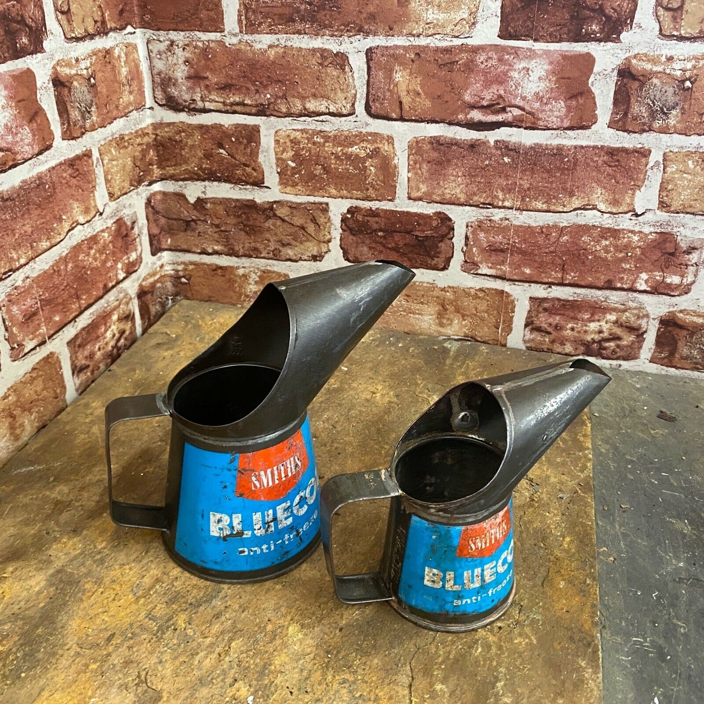 VINTAGE OIL POURERS - PAIR OF OIL SMITHS BLUECOL OIL POURERS 1960'S #4578 image 1