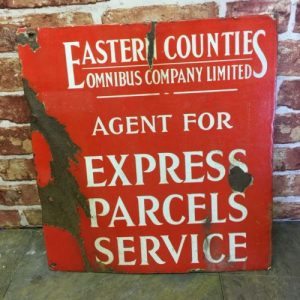 Vintage Red Eastern Counties Omnibus Company Limited Express Parcels Service Sign