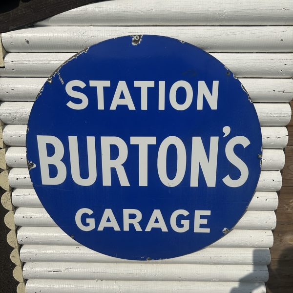 BURTONS GARAGE ENAMEL SIGN #08637