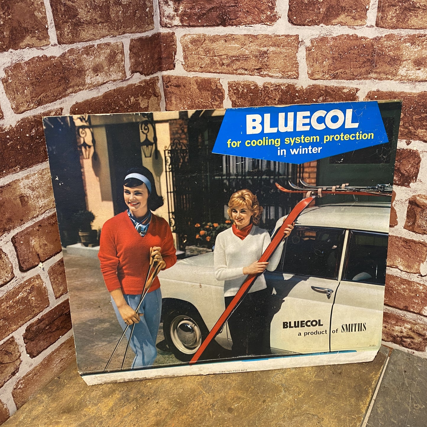 VINTAGE CARDBOARD SIGN - BLUECOL SHOWCARD - AUTOMOBILIA - #4718 image 0