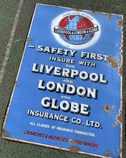 VINTAGE ENAMEL SIGN - LIVERPOOL AND LONDON GLOBE INSURANCE - #4713 image 0
