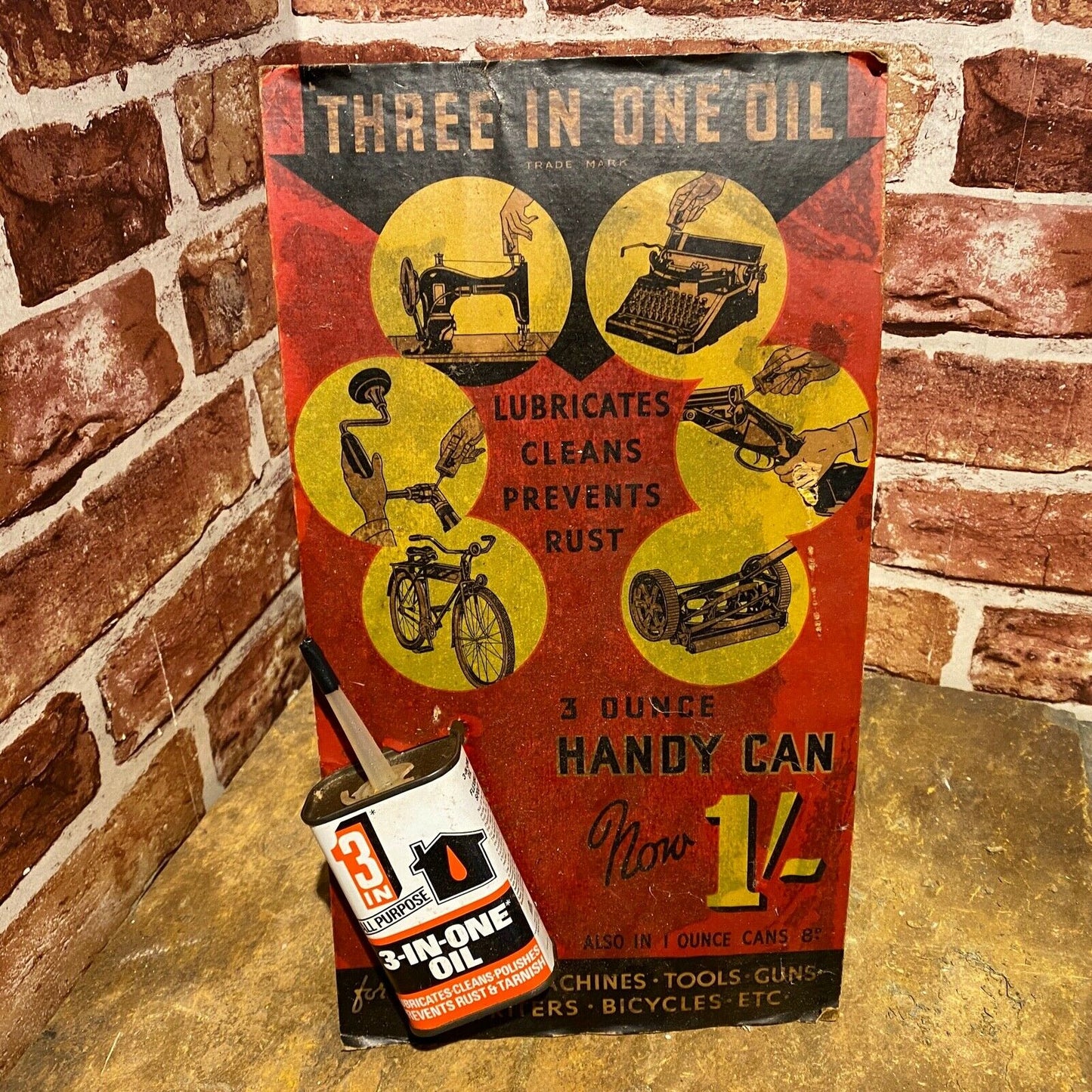 VINTAGE CARDBOARD SIGN - 3 IN ONE OIL #04298 image 0