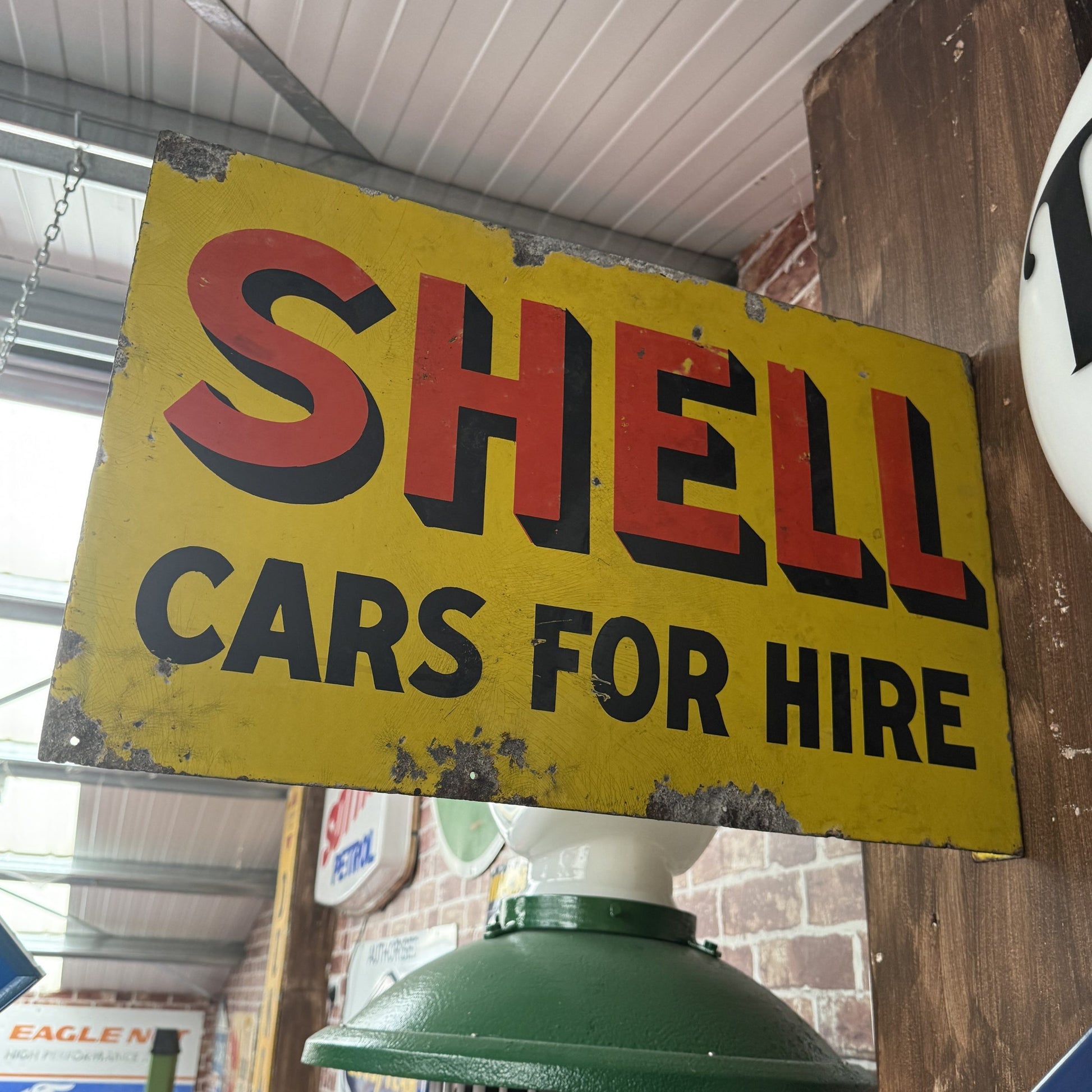 SHELL CARS FOR HIRE DOUBLE SIDED ENAMEL SIGN #06027 image 1
