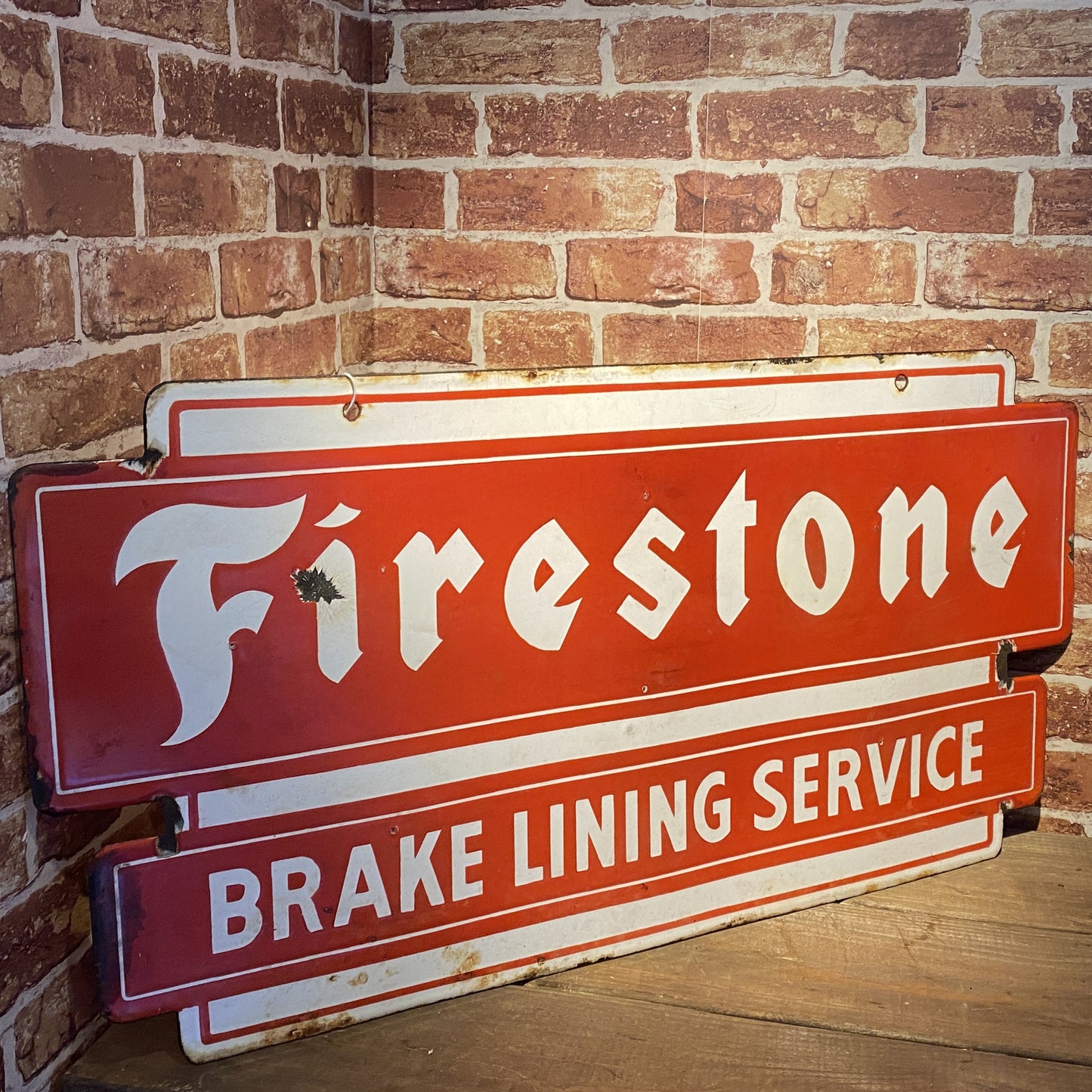 FIRESTONE BRAKE LINING ENAMEL SIGN #5746 image 0
