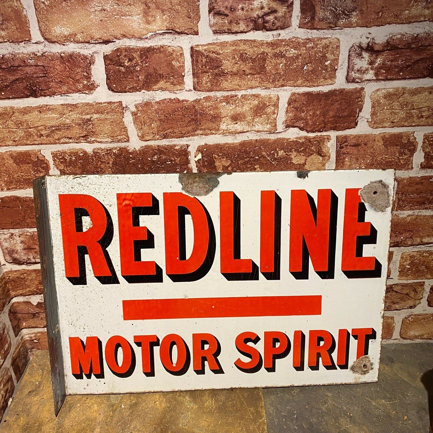 VINTAGE ENAMEL SIGN - REDLINE MOTOR SPIRIT #4553 image 0