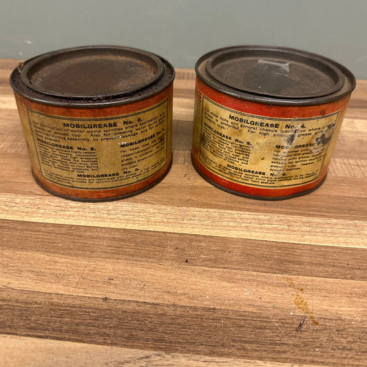 SET OF TWO MOBILOIL GREASE TINS  #08560 image 1