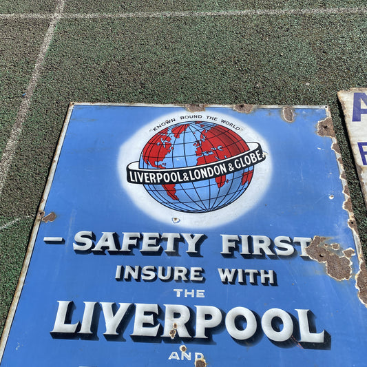 VINTAGE ENAMEL SIGN - LIVERPOOL AND LONDON GLOBE INSURANCE - #4713 image 1