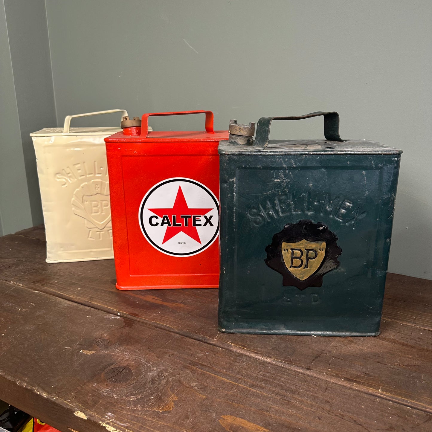 SET OF THREE VINTAGE PETROL CANS #08636 image 0