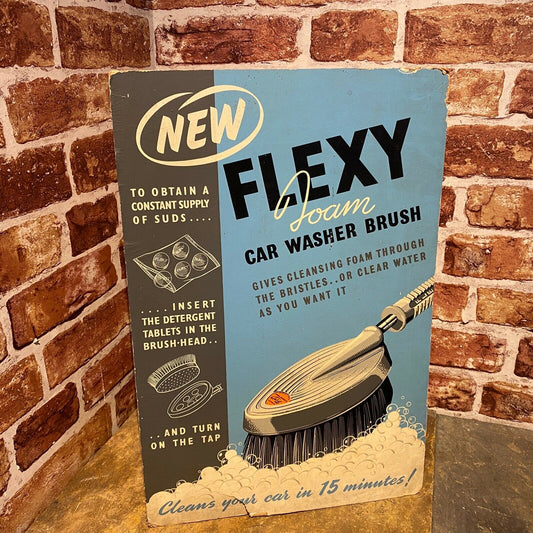 VINTAGE CARDBOARD SIGN - FLEXY FOAM CAR WASHER BRUSH #4297 image 0