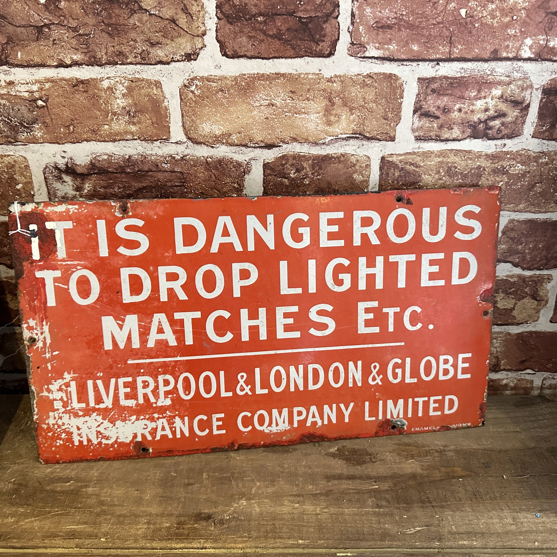 ITS DANGEROUS TO DROP LIGHTED MATCHES ENAMEL SIGN #6333 image 0