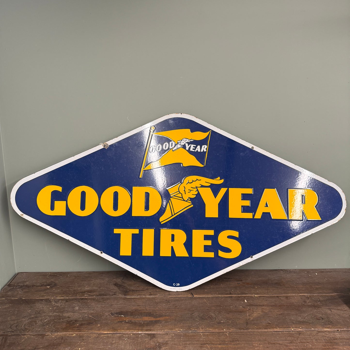 GOODYEAR TYRES DOUBLE SIDED ENAMEL SIGN - #9225