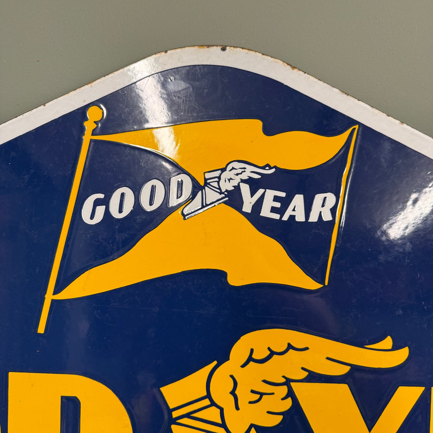 GOODYEAR TYRES DOUBLE SIDED ENAMEL SIGN - #9225