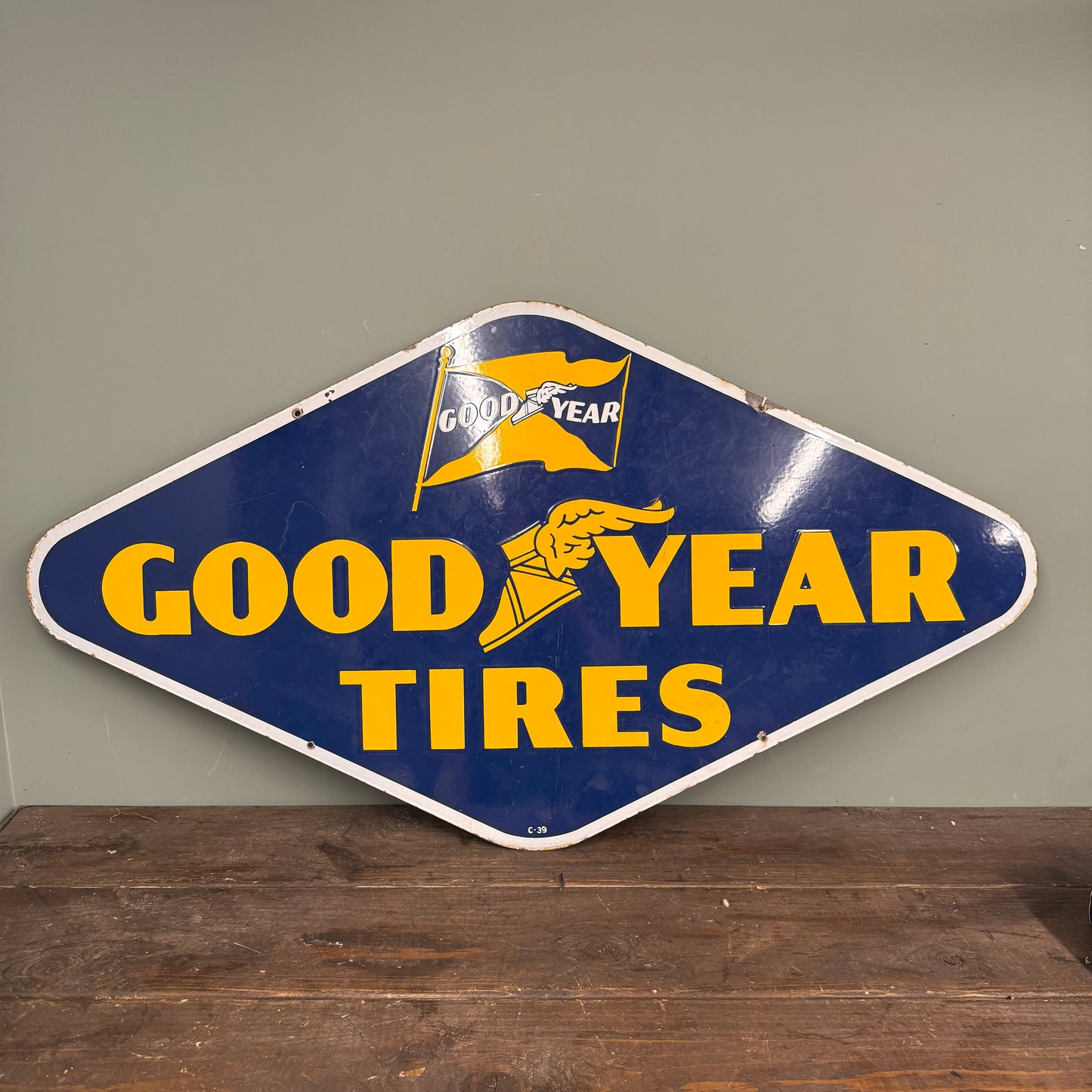 GOODYEAR TYRES DOUBLE SIDED ENAMEL SIGN - #9225