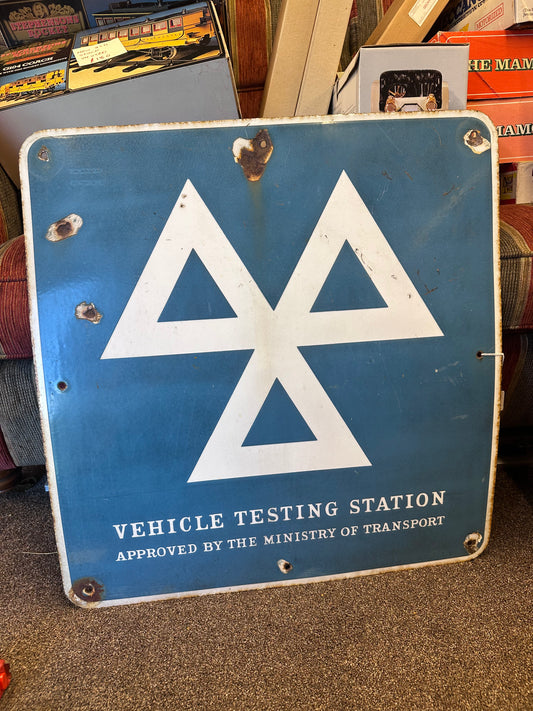VEHICLES TESTING ENAMEL SIGN #9263
