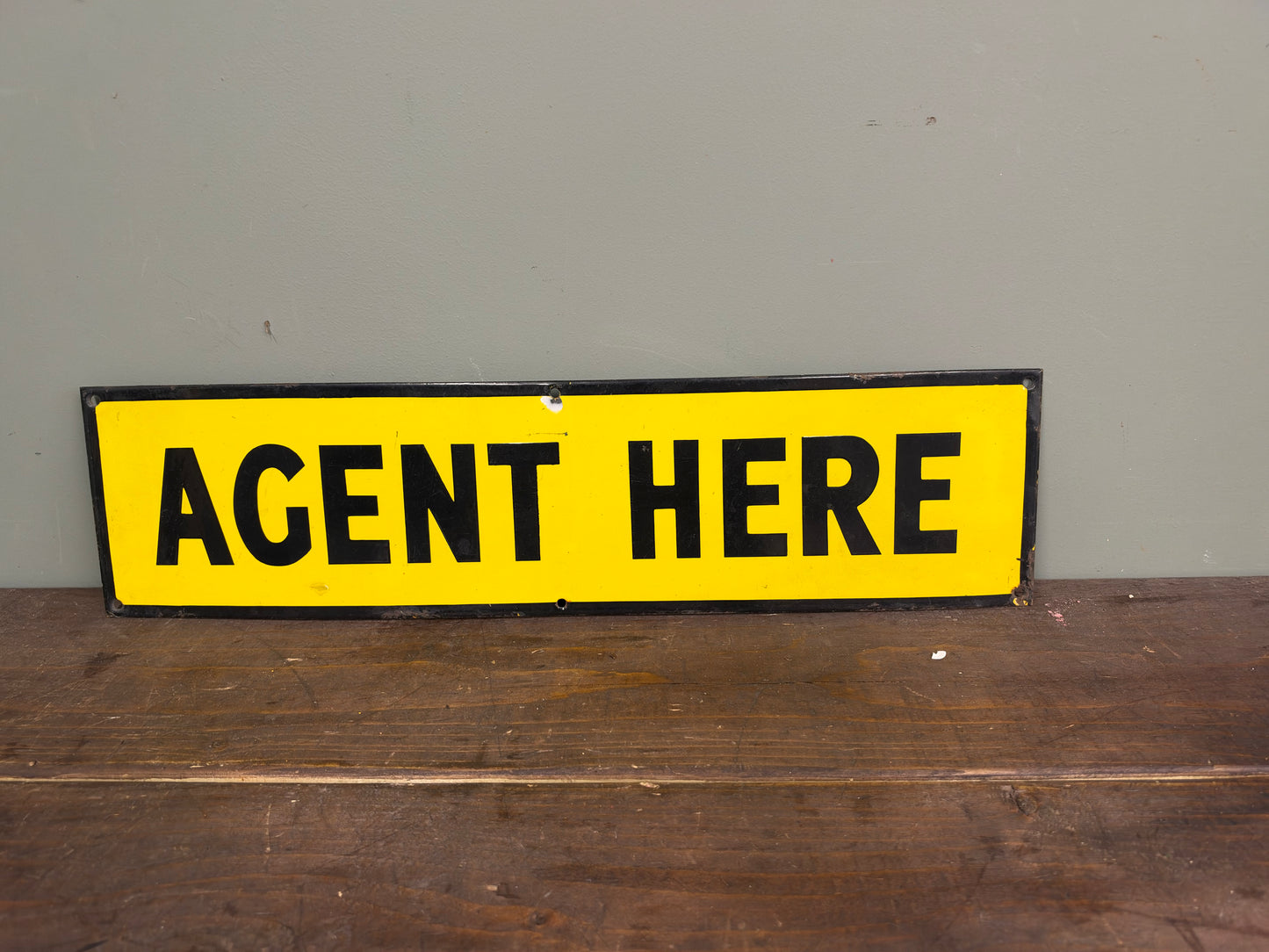 AGENT HERE ENAMEL SIGN #9395