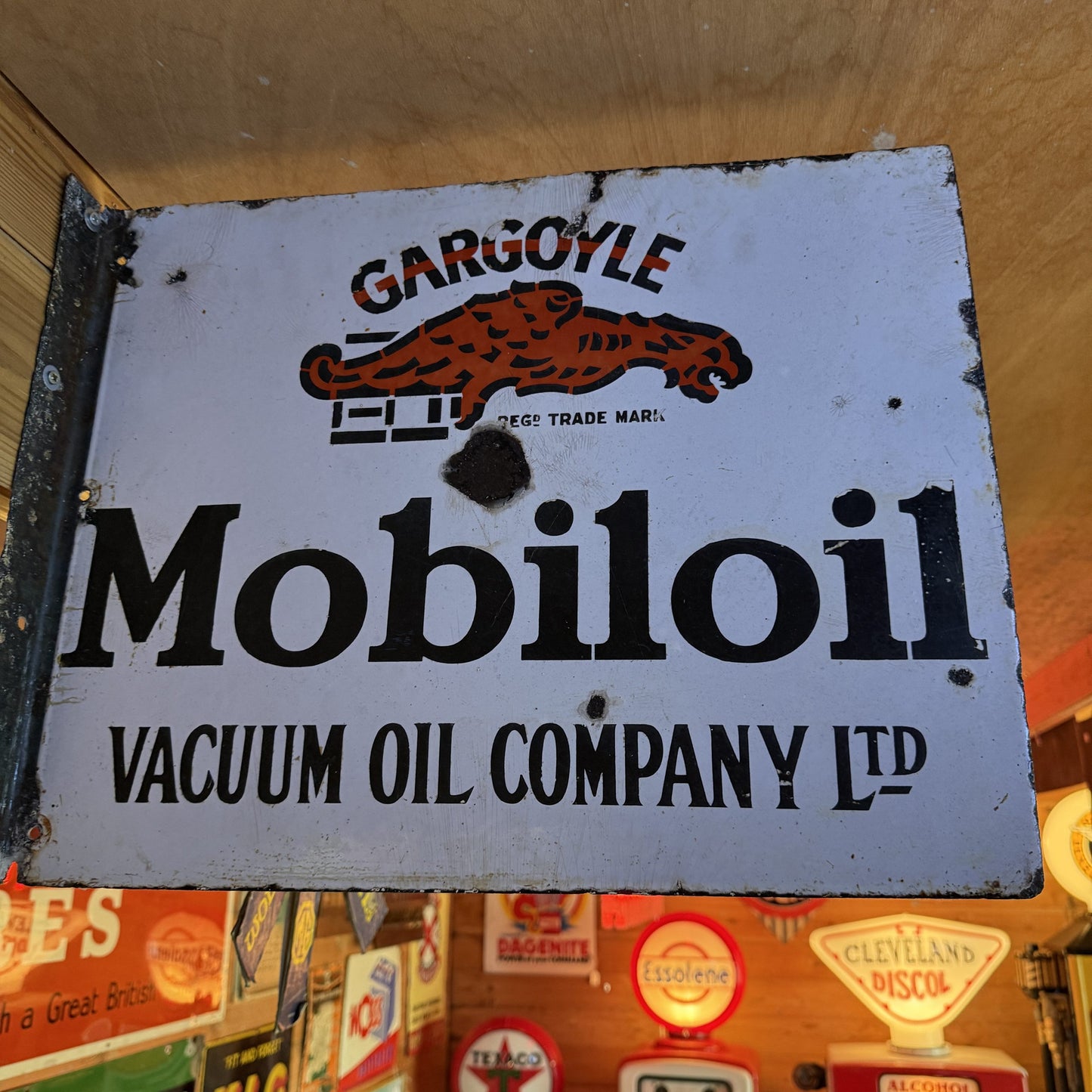 MOBILOIL DOUBLE SIDED ENAMEL SIGN #08653 image 1