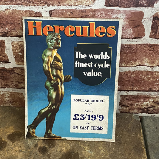 VINTAGE CARDBOARD SIGN - HERCULES WORLDS FINEST CYCLE SIGN #4834 image 0