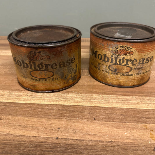 SET OF TWO MOBILOIL GREASE TINS  #08560 image 0